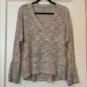 Blush/grey v-neck knit sweater